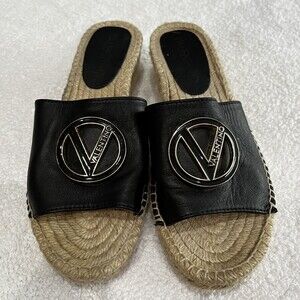Valentino by Mario Valentino Black Leather Espadrille Sandal. 8 Resort Classic